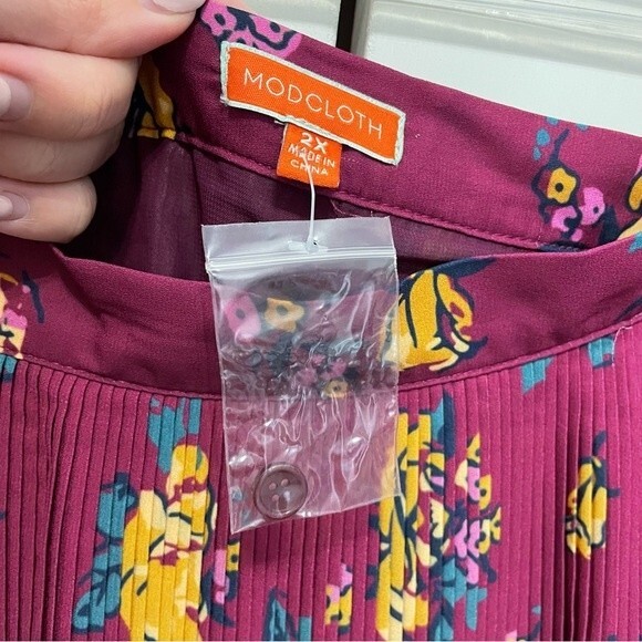 ModCloth pleated skirt fuchsia purple floral plus size 2x - Picture 2 of 5